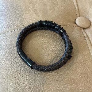 Vintage brown, braided bracelet with black metal bracelet